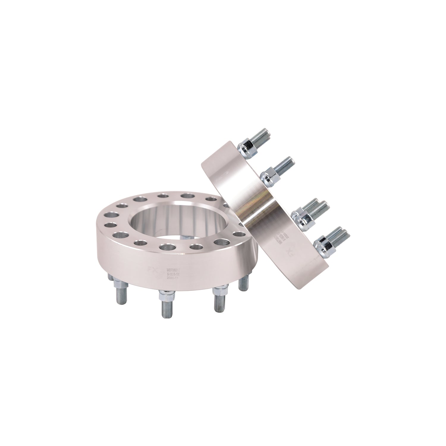 TrailFX Wheel Spacer - Silver Anodized 8x180mm 2 In Thick 125.60mm Hub Silver Alum Set Of 2