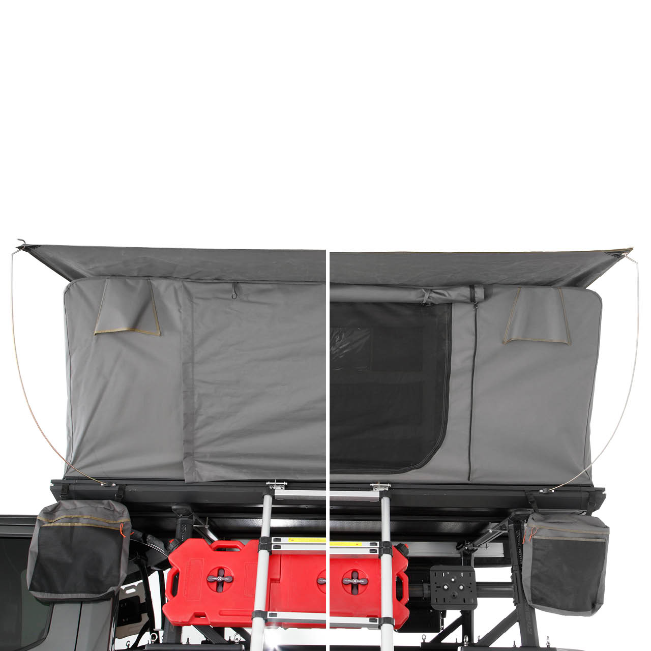 Overland Vehicle Systems Aluminum Clam Shell Roof Top Tent Sidewinder Side Opening