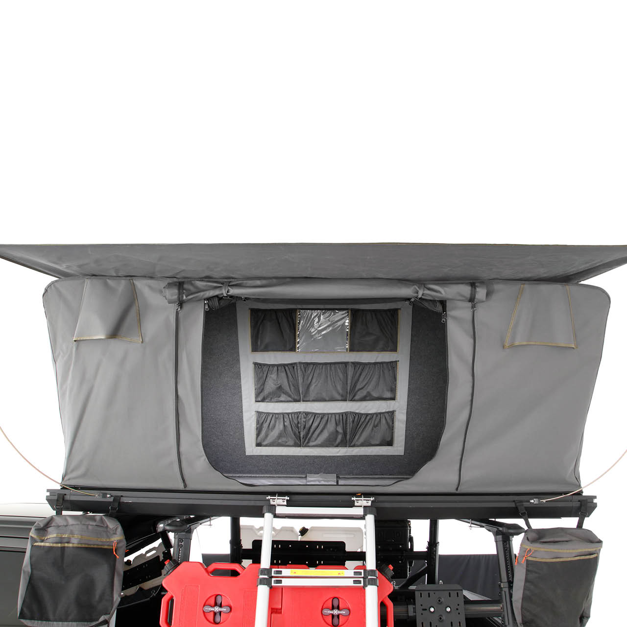 Overland Vehicle Systems Aluminum Clam Shell Roof Top Tent Sidewinder Side Opening