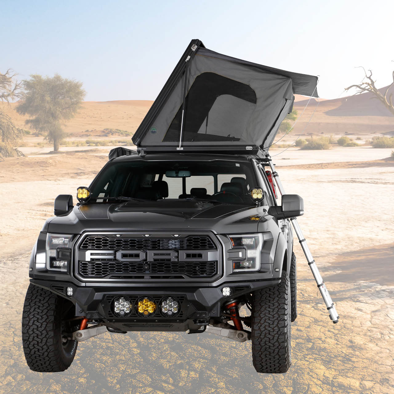 Overland Vehicle Systems Aluminum Clam Shell Roof Top Tent Sidewinder Side Opening