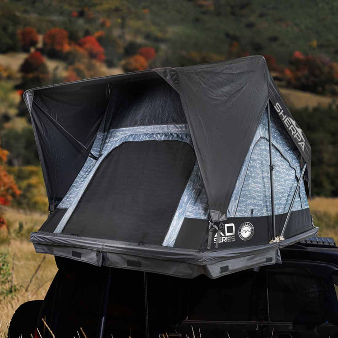 Overland Vehicle Systems XD Sherpa S3S - Soft Sided Roof Top Tent, 3 Person, Grey Body and Black Rainfly