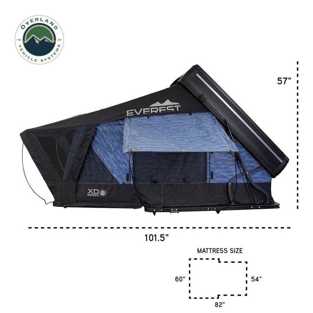 Overland Vehicle Systems XD Everest 2 - Cantilever Aluminum Roof Top Tent, 2 Person, Grey Body and Black Rainfly