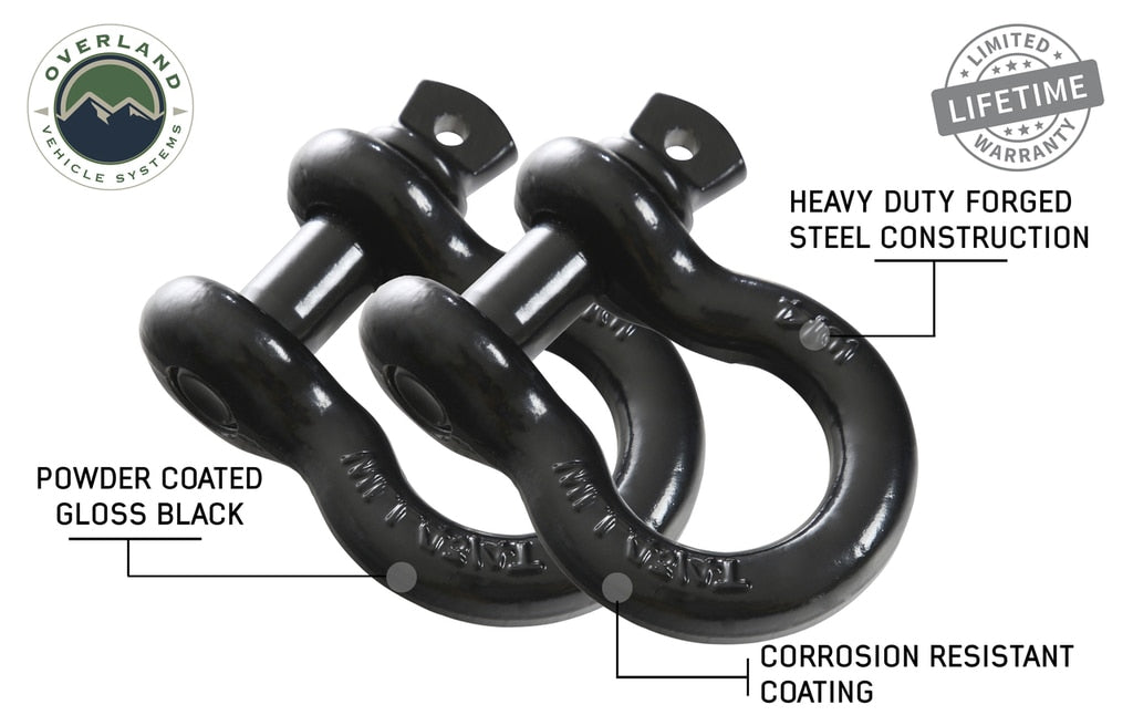 Overland Vehicle Systems Recovery Shackle 3/4 4.75 Ton Black Sold In Pairs