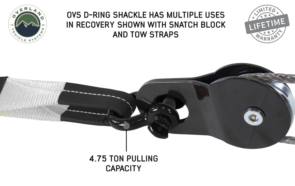 Overland Vehicle Systems Recovery Shackle 3/4 4.75 Ton Black Sold In Pairs
