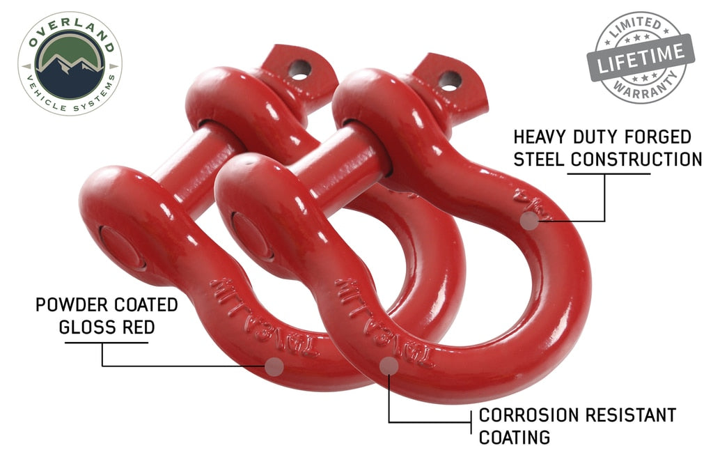 Overland Vehicle Systems Recovery Shackle 3/4 Inch 4.75 Ton Red - Sold In Pairs