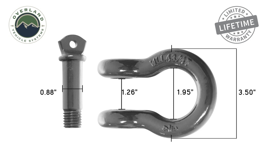 Overland Vehicle Systems Recovery Shackle 3/4 Inch 4.75 Ton - Gray Universal