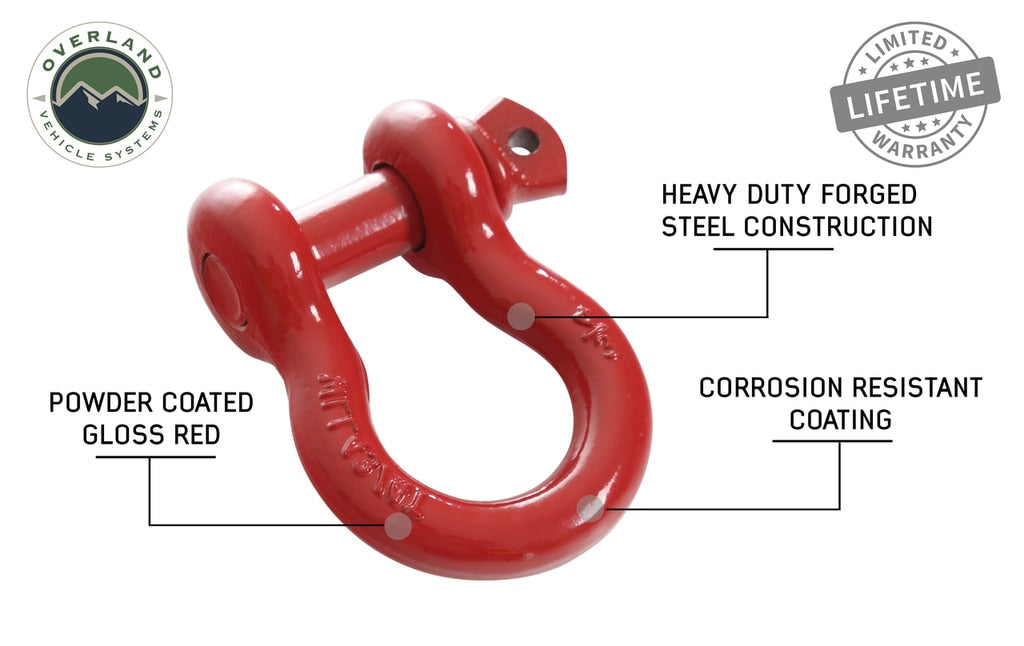 Overland Vehicle Systems Recovery Shackle 3/4 Inch 4.75 Ton Red