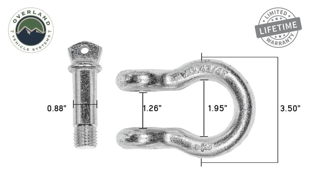 Overland Vehicle Systems Recovery Shackle 3/4 4.75 Ton Zinc - D Ring Recovery Shackle