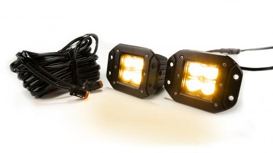 Southern Truck Lifts 2.0 Inch Square Flush Mount Cree LED Lights Pair Chrome Series White/Amber W/Harness 79903