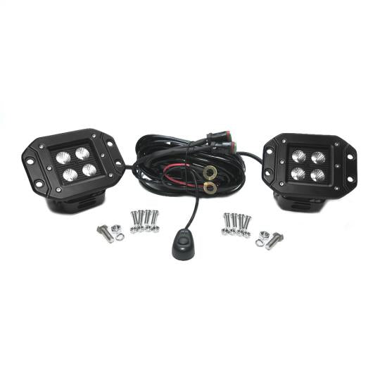 Southern Truck Lifts 3.0 Inch Square Flush Mount Cree Flood Beam LED Lights Pair Black Series W/Harness 79903
