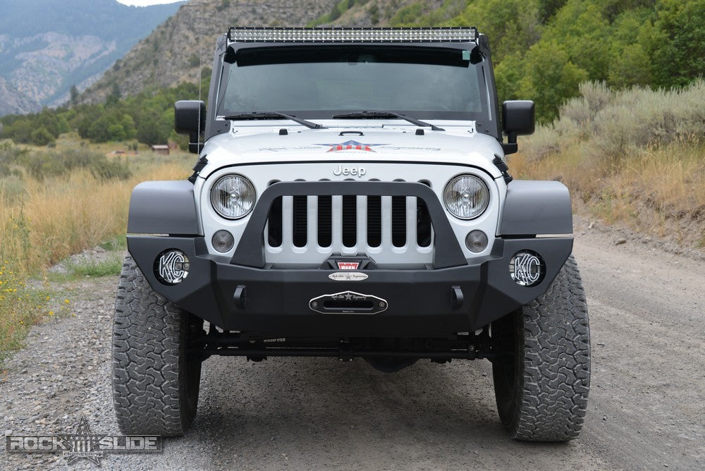 Rock Slide Engineering Jeep JK Full Front Bumper For 07-18 Wrangler JK With Winch Plate Bull Bar Black Powder coated Rigid Series