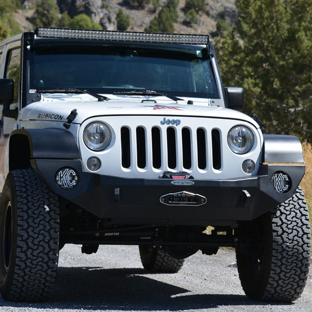 Rock Slide Engineering Jeep JK Full Front Bumper For 07-18 Wrangler JK With Winch Plate No Bull Bar Black Powder coated Rigid Series Rock Slide Engineering