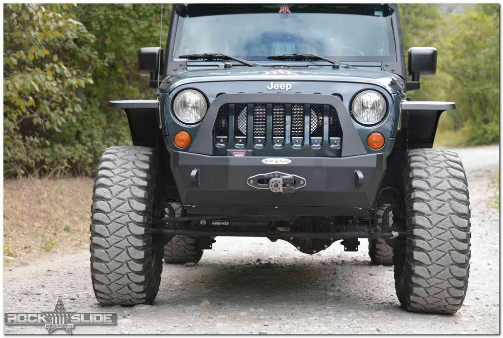 Rock Slide Engineering Jeep JK Shorty Front Bumper For 07-18 Wrangler JK Complete With Winch Plate Rigid Series