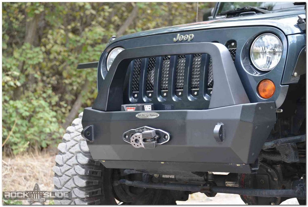 Rock Slide Engineering Jeep JK Shorty Front Bumper For 07-18 Wrangler JK Complete With Winch Plate Rigid Series