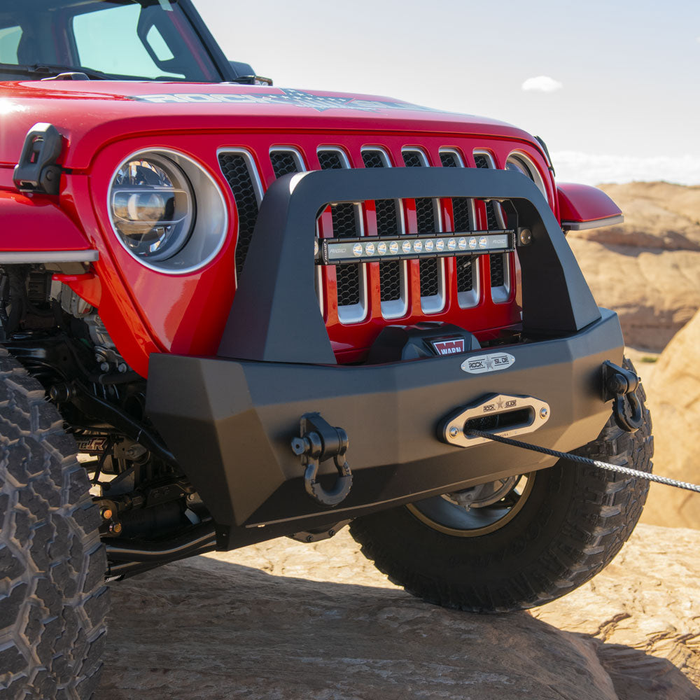 Rock Slide Engineering Jeep JL Shorty Front Bumper For 18-Pres Wrangler JL Complete With Winch Plate Rigid Series