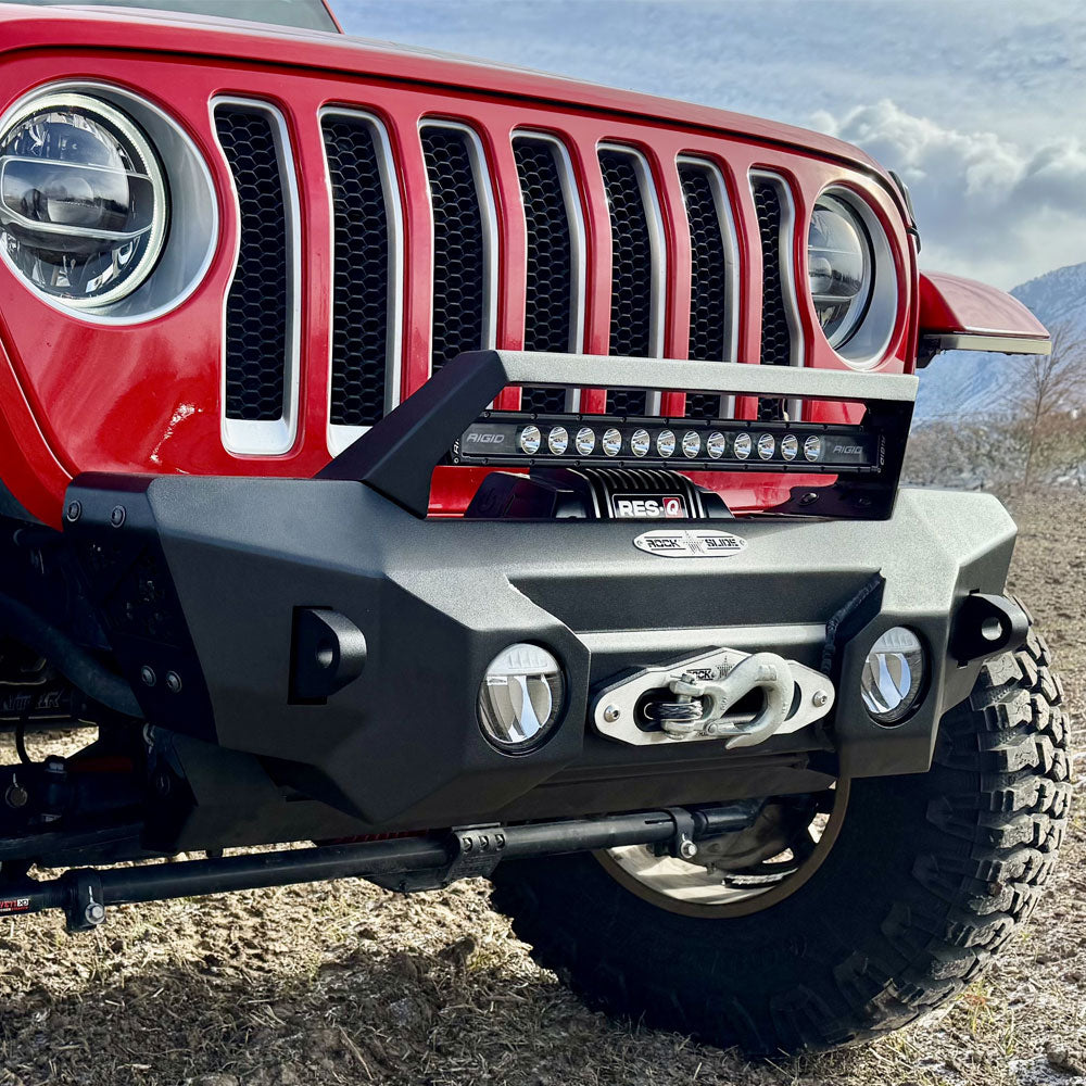 Rock Slide Engineering Shorty Front Bumper With Winch Plate For 18-25 Jeep Wrangler JL 2-4 Door 20-25 Gladiator