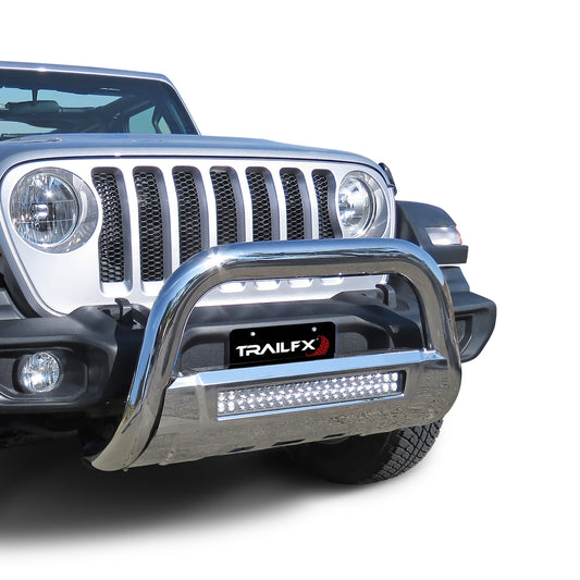 TrailFX 3.5" Oval Bull Bar w/Light Option For Jeep JL/JT - Stainless