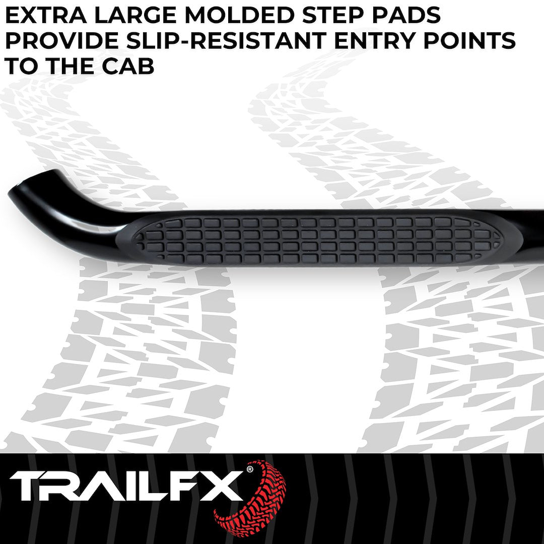 TrailFX 3" Round Step Bar 2017-2025 Ford F150-350 Crew Cab - Black