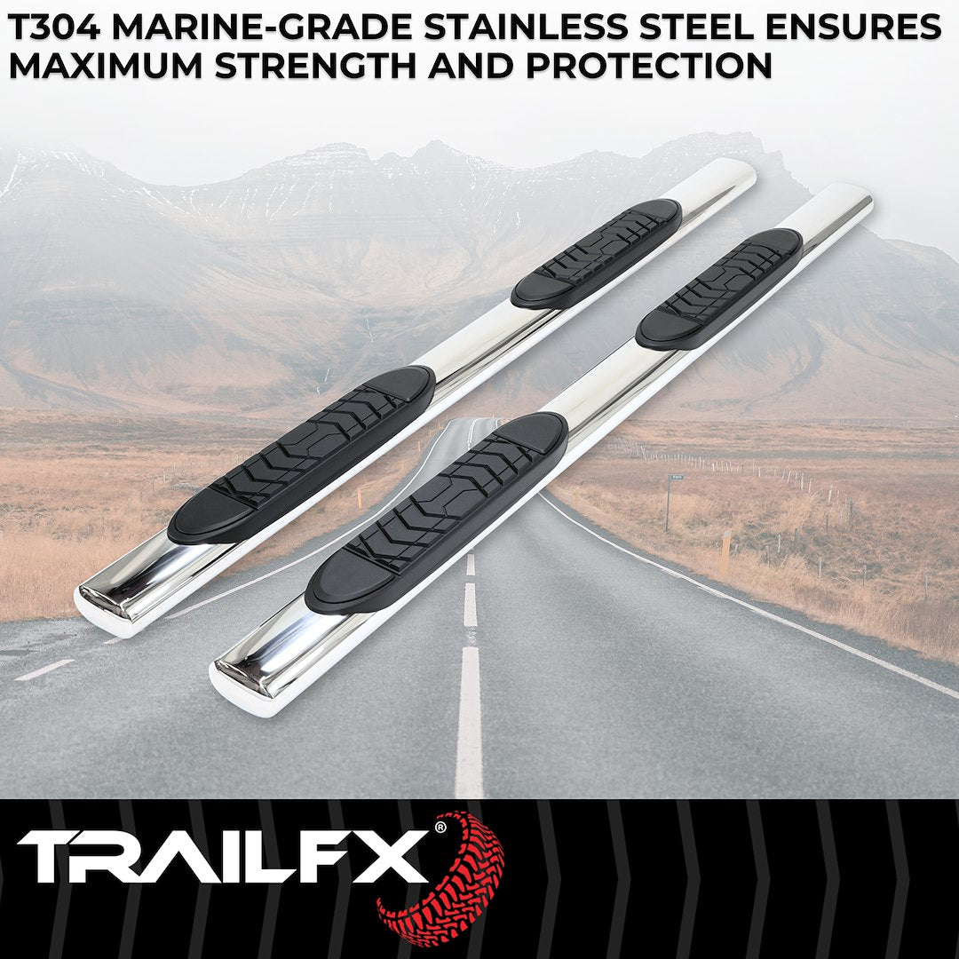 TrailFX 5" Oval Straight Step Bar For 2015-2025 Colorado/Canyon Crew Cab - Stainless