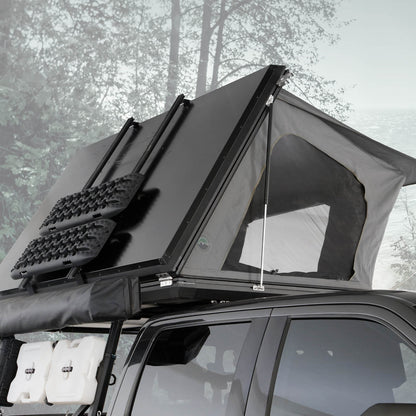 Overland Vehicle Systems Aluminum Clam Shell Roof Top Tent Sidewinder Side Opening