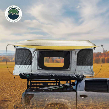 Overland Vehicle Systems HD Bundu 3 - Hard Shell Pop Up Roof Top Tent, 3 Person, Grey Body and Black Rainfly