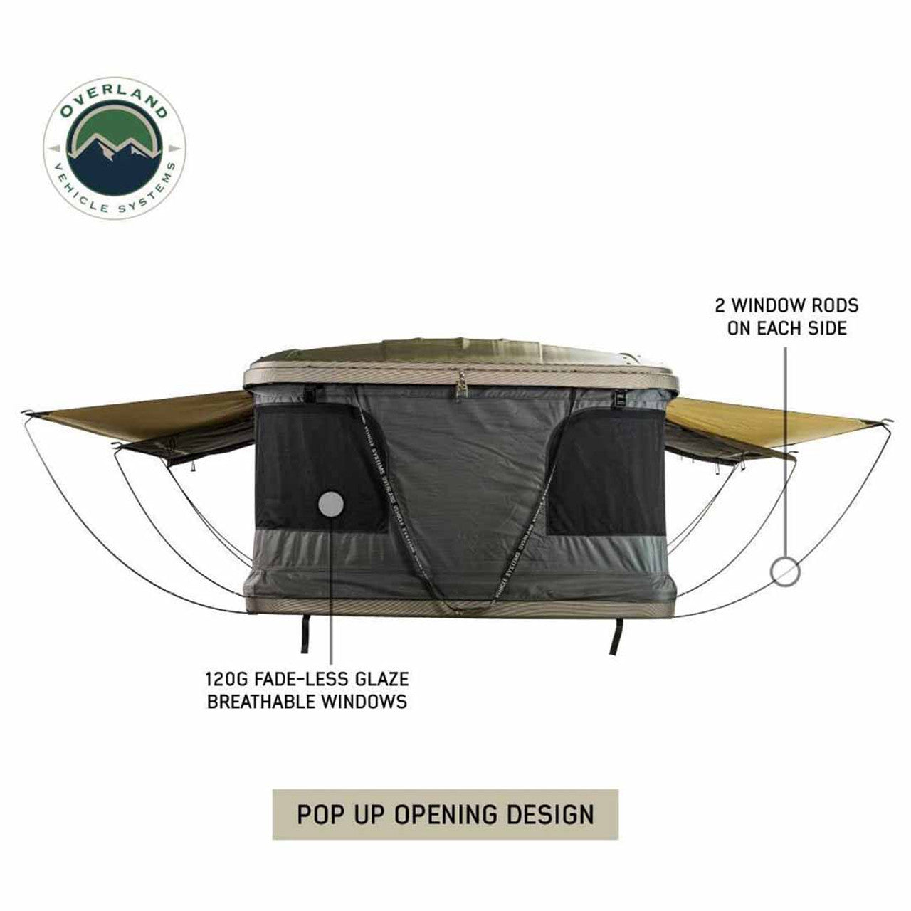 Overland Vehicle Systems HD Bundu 3 - Hard Shell Pop Up Roof Top Tent, 3 Person, Grey Body and Black Rainfly