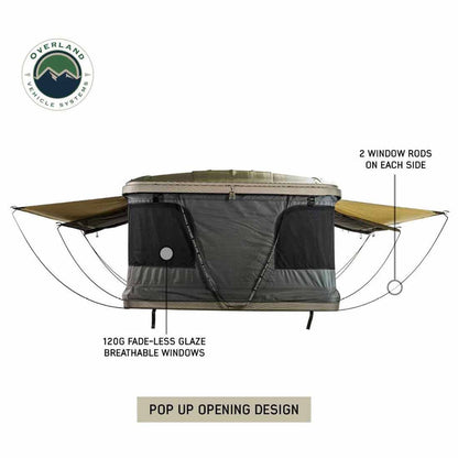 Overland Vehicle Systems HD Bundu 3 - Hard Shell Pop Up Roof Top Tent, 3 Person, Grey Body and Black Rainfly