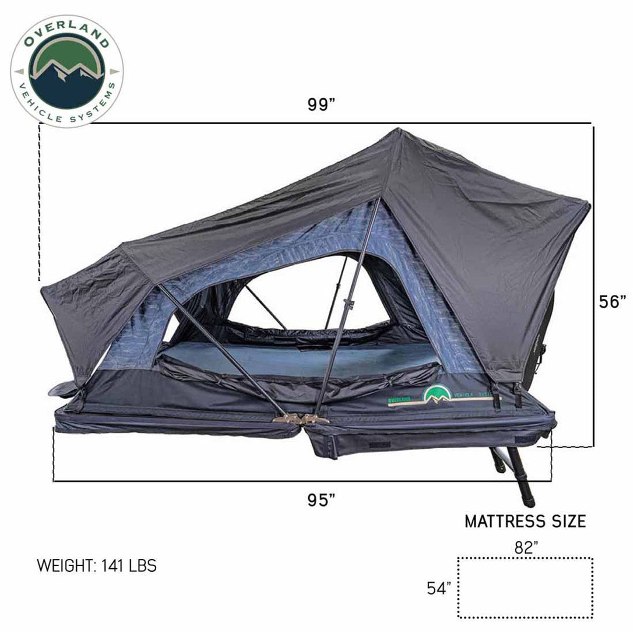Overland Vehicle Systems XD Sherpa S3S - Soft Sided Roof Top Tent, 3 Person, Grey Body and Black Rainfly
