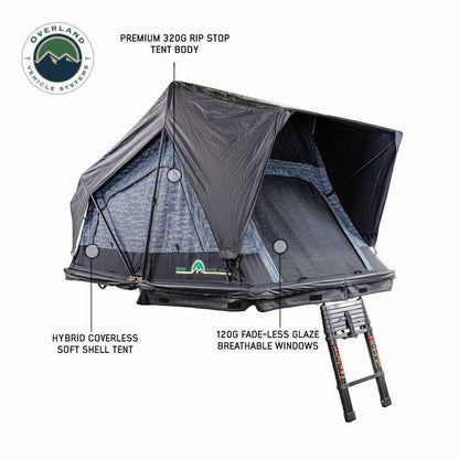 Overland Vehicle Systems XD Sherpa S3S - Soft Sided Roof Top Tent, 3 Person, Grey Body and Black Rainfly