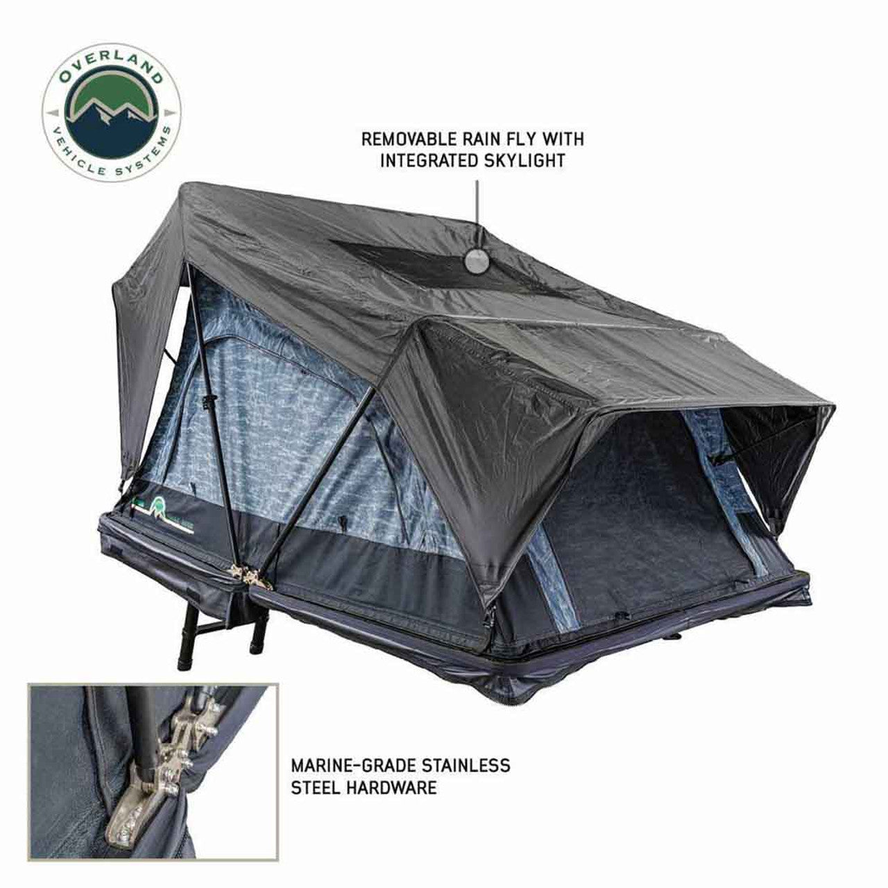 Overland Vehicle Systems XD Sherpa S3S - Soft Sided Roof Top Tent, 3 Person, Grey Body and Black Rainfly