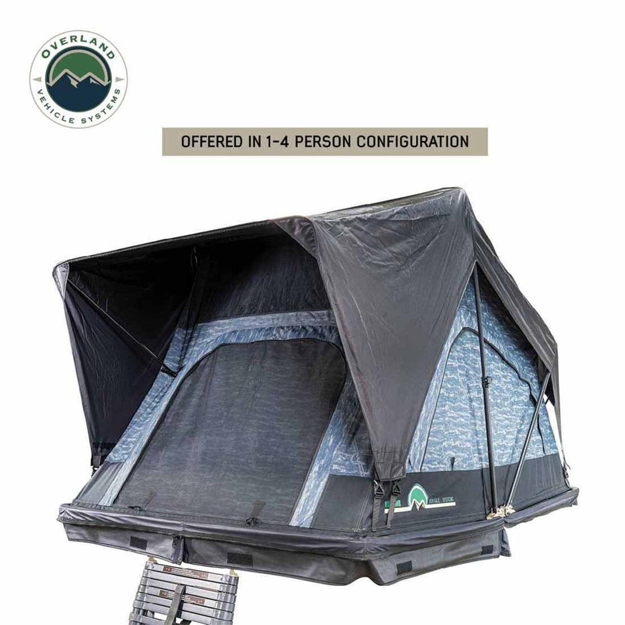 Overland Vehicle Systems XD Sherpa S3S - Soft Sided Roof Top Tent, 3 Person, Grey Body and Black Rainfly
