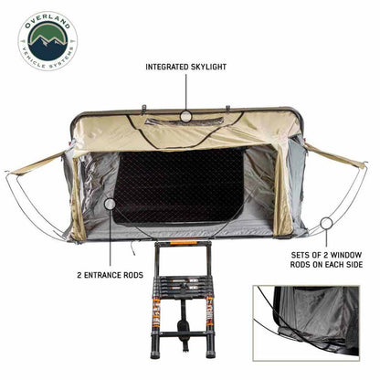 Overland Vehicle Systems HD Bundu 2 - Hard Shell Roof Top Tent, 2 Person, Grey Body and Black Rainfly