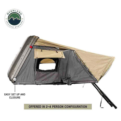 Overland Vehicle Systems HD Bundu 2 - Hard Shell Roof Top Tent, 2 Person, Grey Body and Black Rainfly