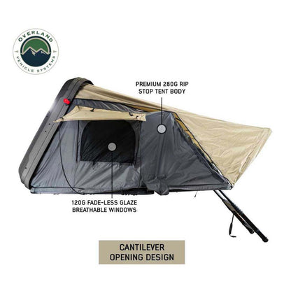Overland Vehicle Systems HD Bundu 2 - Hard Shell Roof Top Tent, 2 Person, Grey Body and Black Rainfly