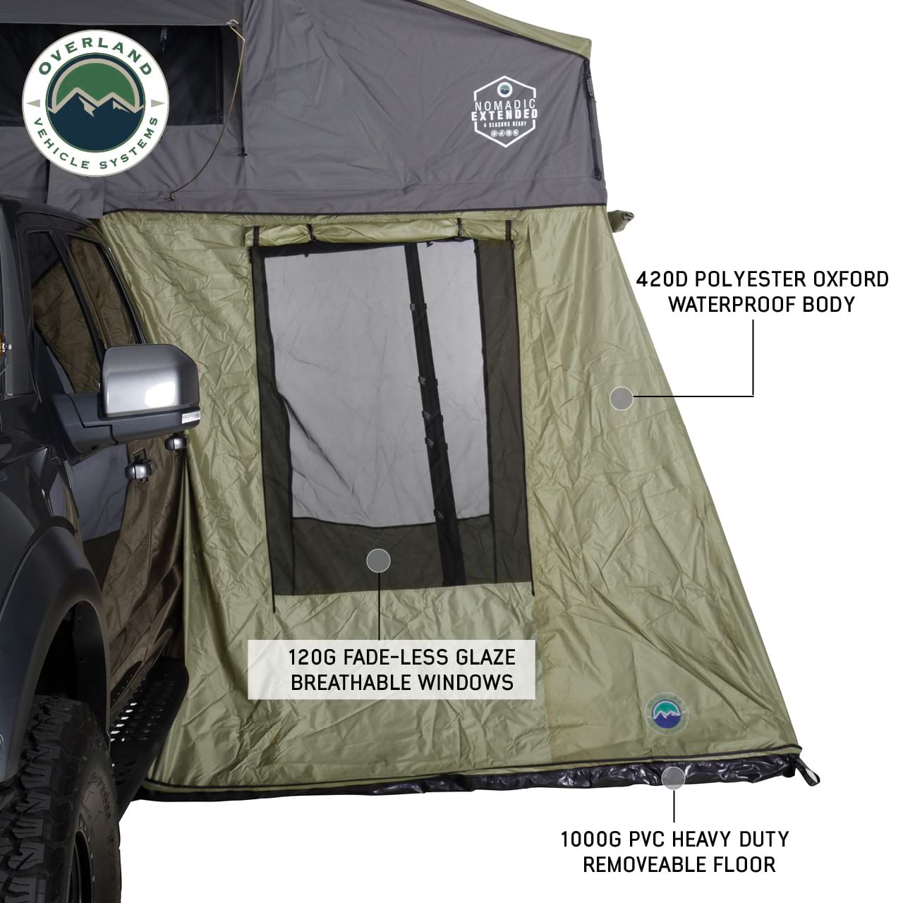 Overland Vehicle Systems Nomadic 3 Roof Top Tent Annex Room With Floor & Cover