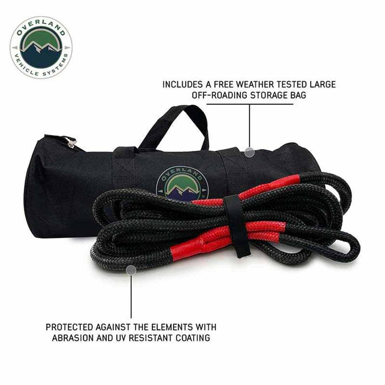 Overland Vehicle Systems Brute Kinetic Recovery Rope 5/8 Inch x 20 Foot With Storage Bag