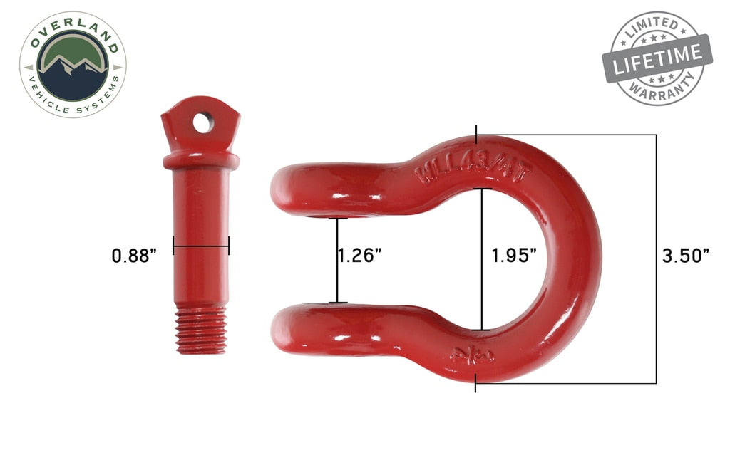 Overland Vehicle Systems Recovery Shackle 3/4 Inch 4.75 Ton Red - Sold In Pairs