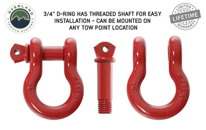 Overland Vehicle Systems Recovery Shackle 3/4 Inch 4.75 Ton Red - Sold In Pairs