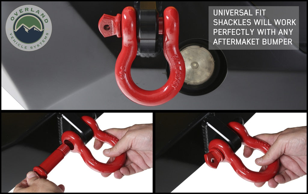 Overland Vehicle Systems Recovery Shackle 3/4 Inch 4.75 Ton Red - Sold In Pairs