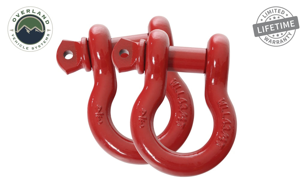 Overland Vehicle Systems Recovery Shackle 3/4 Inch 4.75 Ton Red - Sold In Pairs