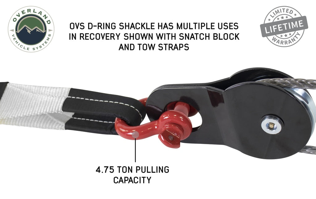 Overland Vehicle Systems Recovery Shackle 3/4 Inch 4.75 Ton Red - Sold In Pairs