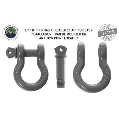 Overland Vehicle Systems Recovery Shackle D-Ring 3/4 Inch 4.75 Ton Grey