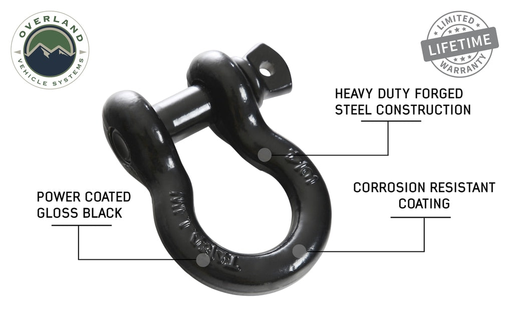 Overland Vehicle Systems Recovery Shackle 3/4 4.75 Ton Black
