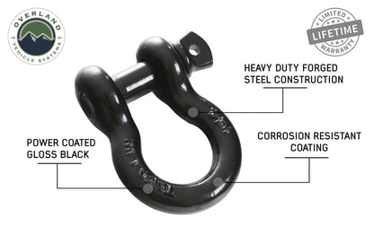 Overland Vehicle Systems Recovery Shackle 3/4 4.75 Ton Black