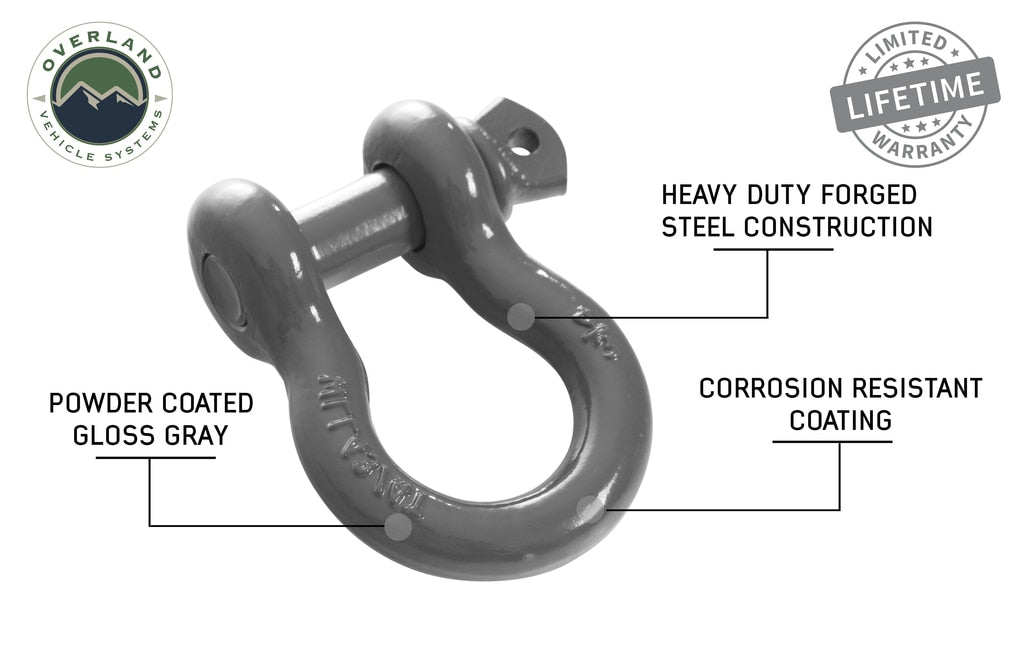 Overland Vehicle Systems Recovery Shackle 3/4 Inch 4.75 Ton - Gray Universal