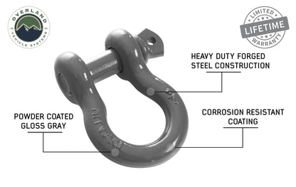 Overland Vehicle Systems Recovery Shackle 3/4 Inch 4.75 Ton - Gray Universal