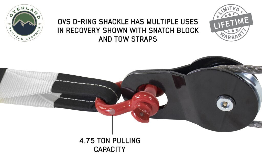 Overland Vehicle Systems Recovery Shackle 3/4 Inch 4.75 Ton Red
