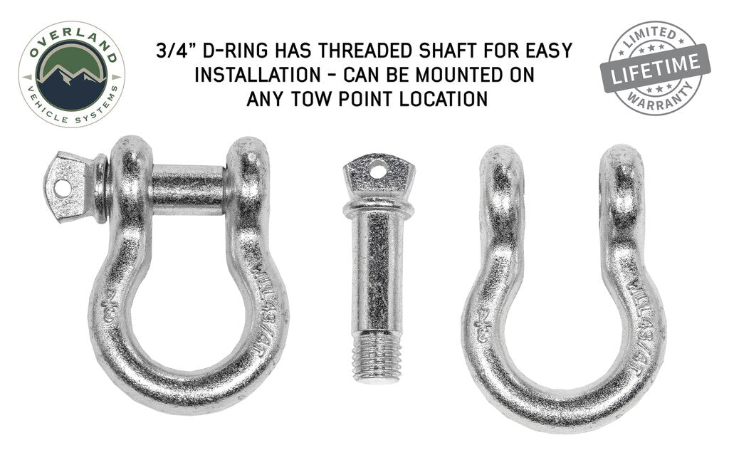 Overland Vehicle Systems Recovery Shackle 3/4 4.75 Ton Zinc - D Ring Recovery Shackle