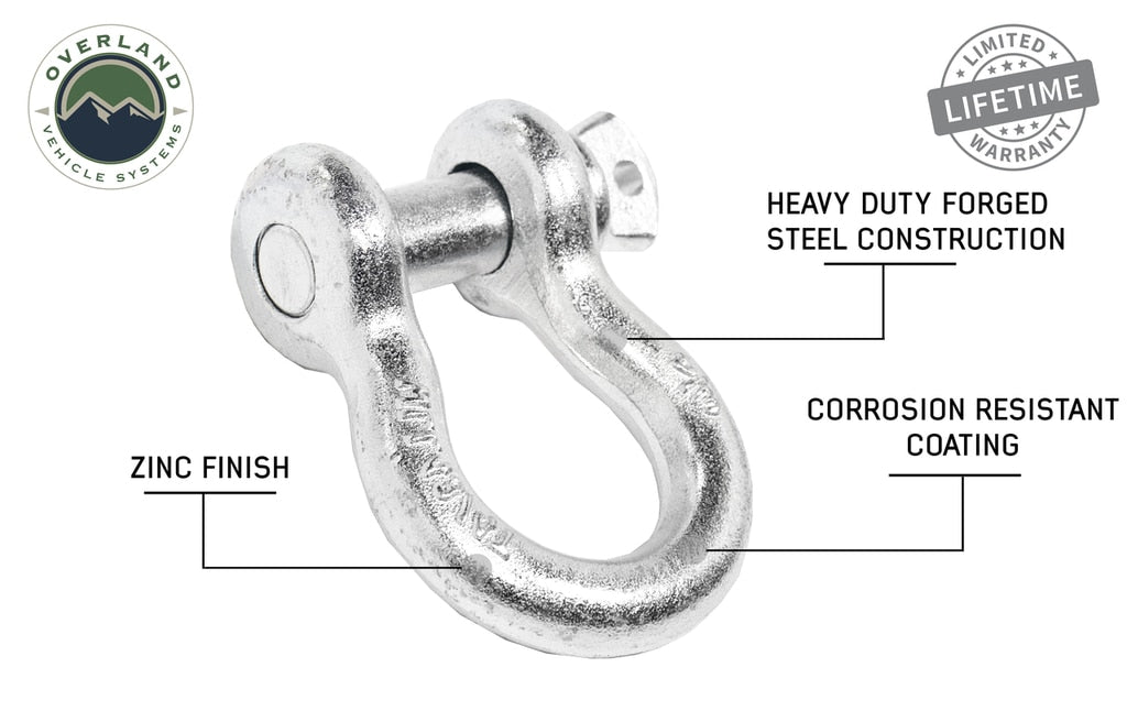 Overland Vehicle Systems Recovery Shackle 3/4 4.75 Ton Zinc - D Ring Recovery Shackle