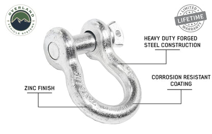 Overland Vehicle Systems Recovery Shackle 3/4 4.75 Ton Zinc - D Ring Recovery Shackle